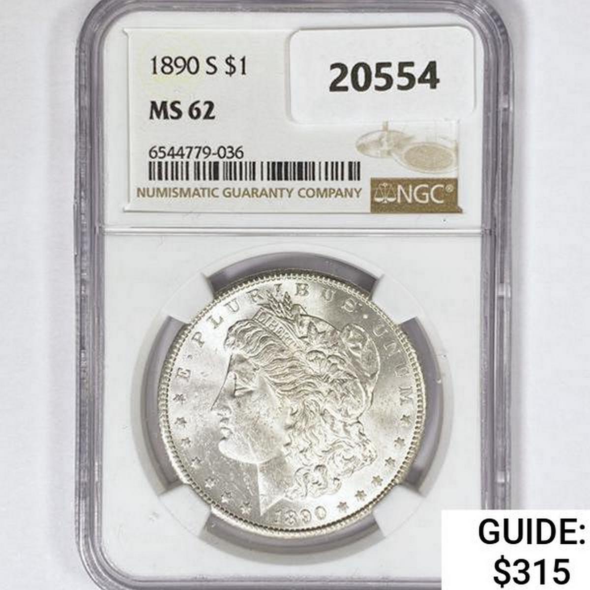 1890-S Morgan Silver Dollar NGC MS62