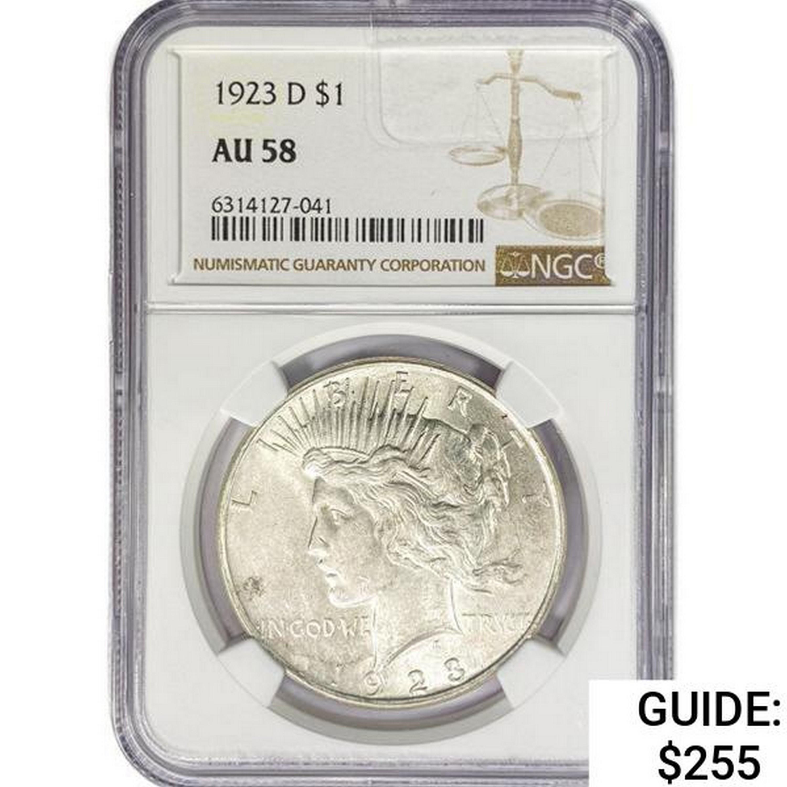 1923-D Silver Peace Dollar NGC AU58