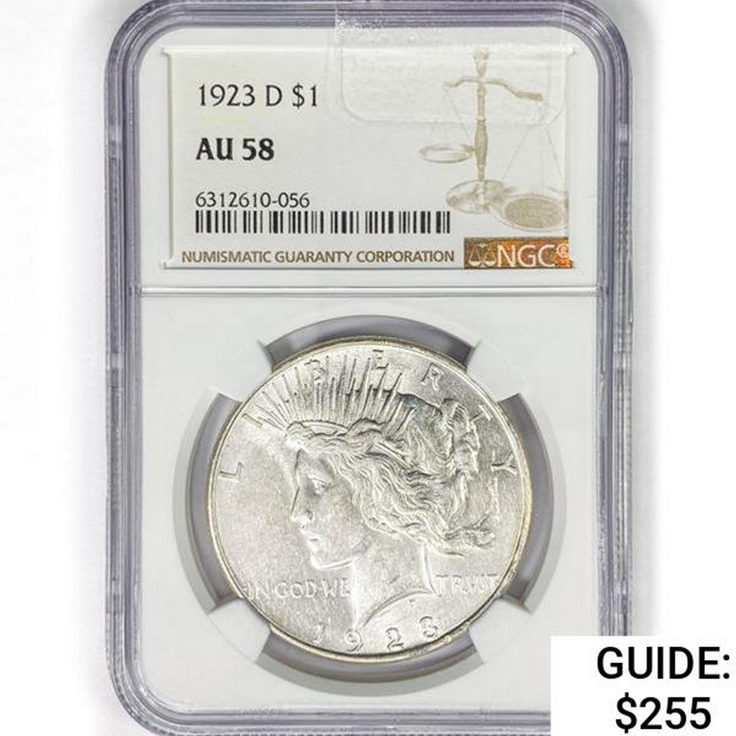 1923-D Silver Peace Dollar NGC AU58