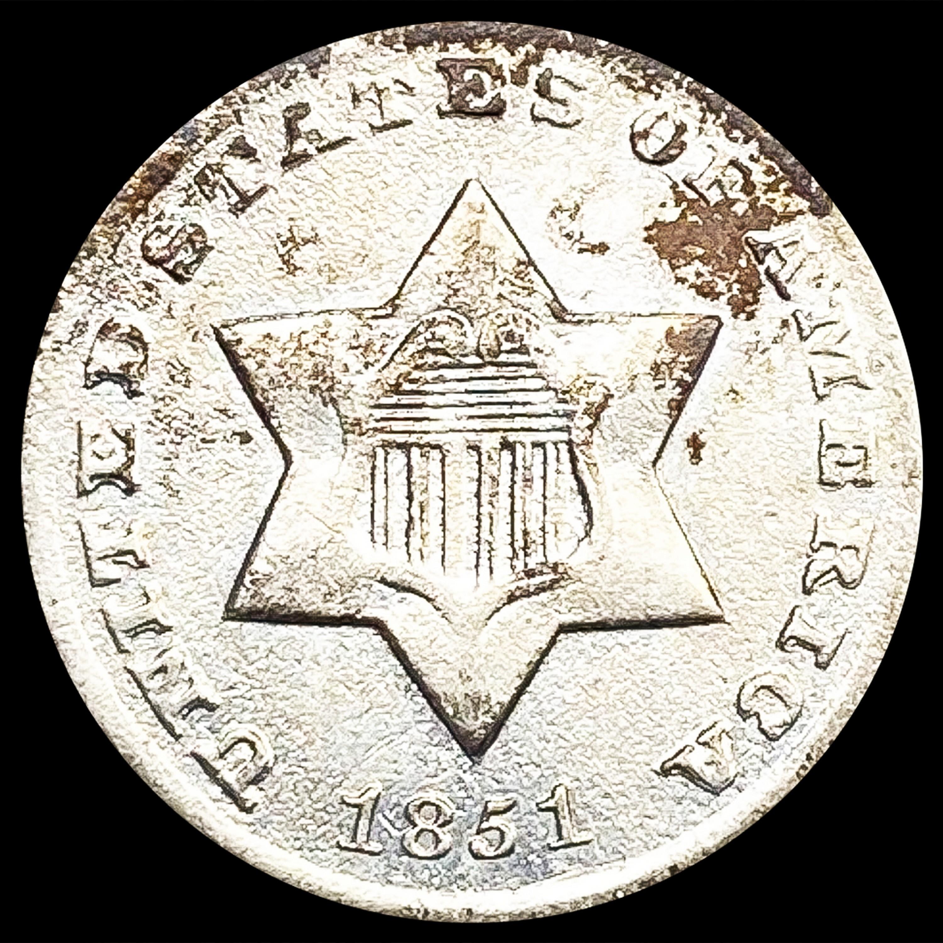 1851-O Silver Three Cent CLOSELY UNCIRCULATED