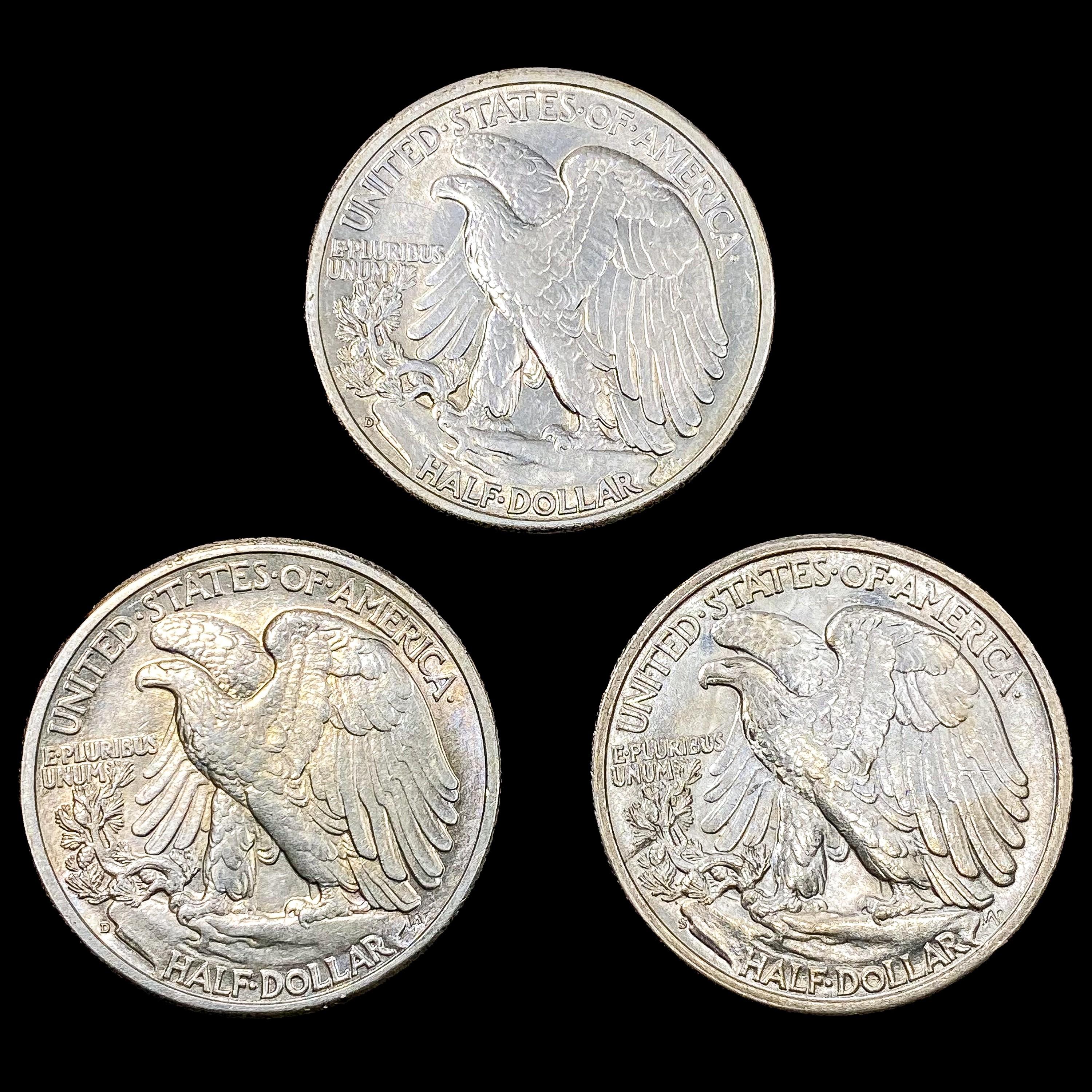 [3] Walking Half Dollars [1941-D, 1943-D, 1945-S]