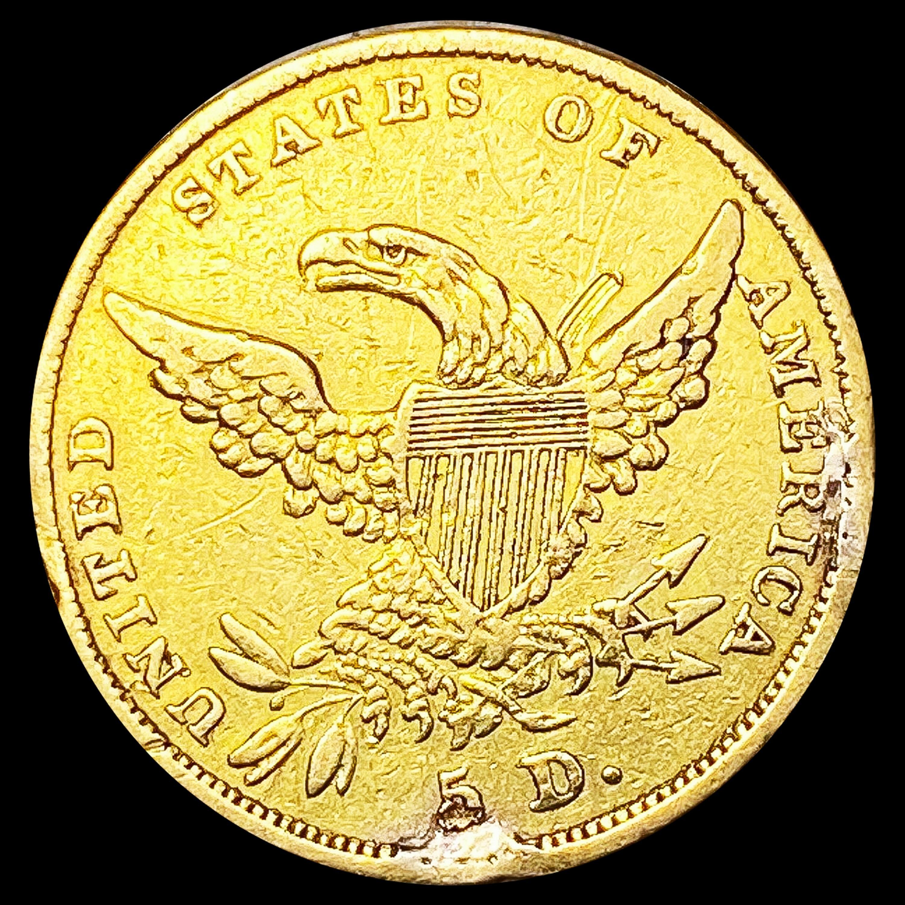 1835 $5 Gold Half Eagle LIGHTLY CIRCULATED