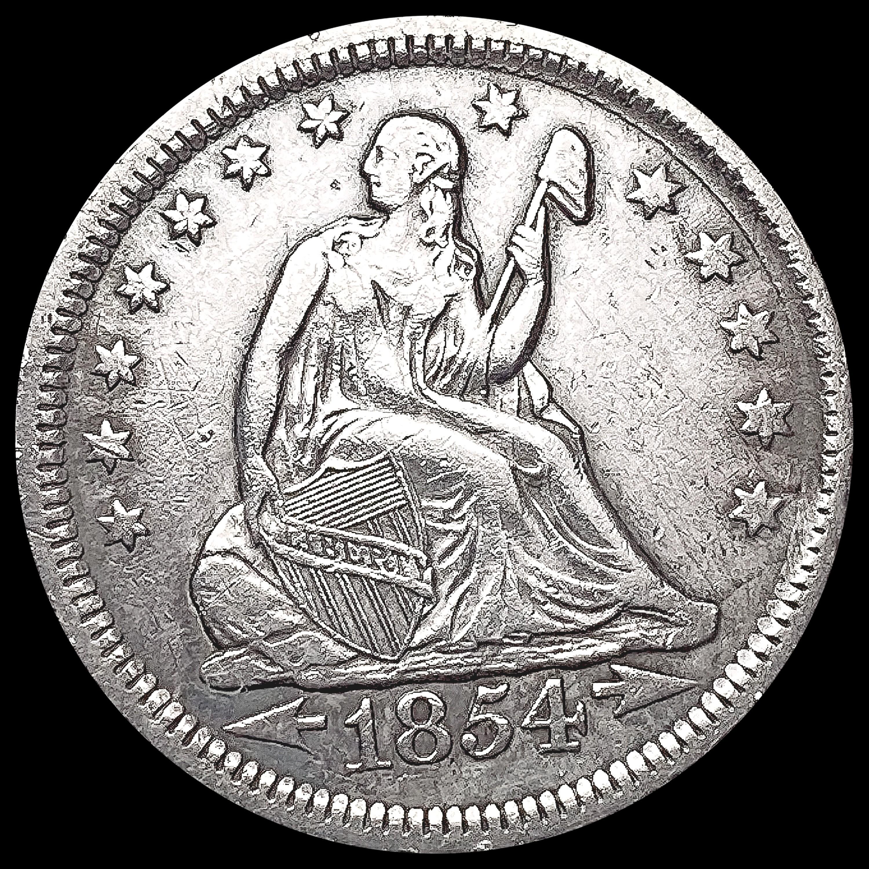 1854 Arws Seated Liberty Quarter CLOSELY UNCIRCULA