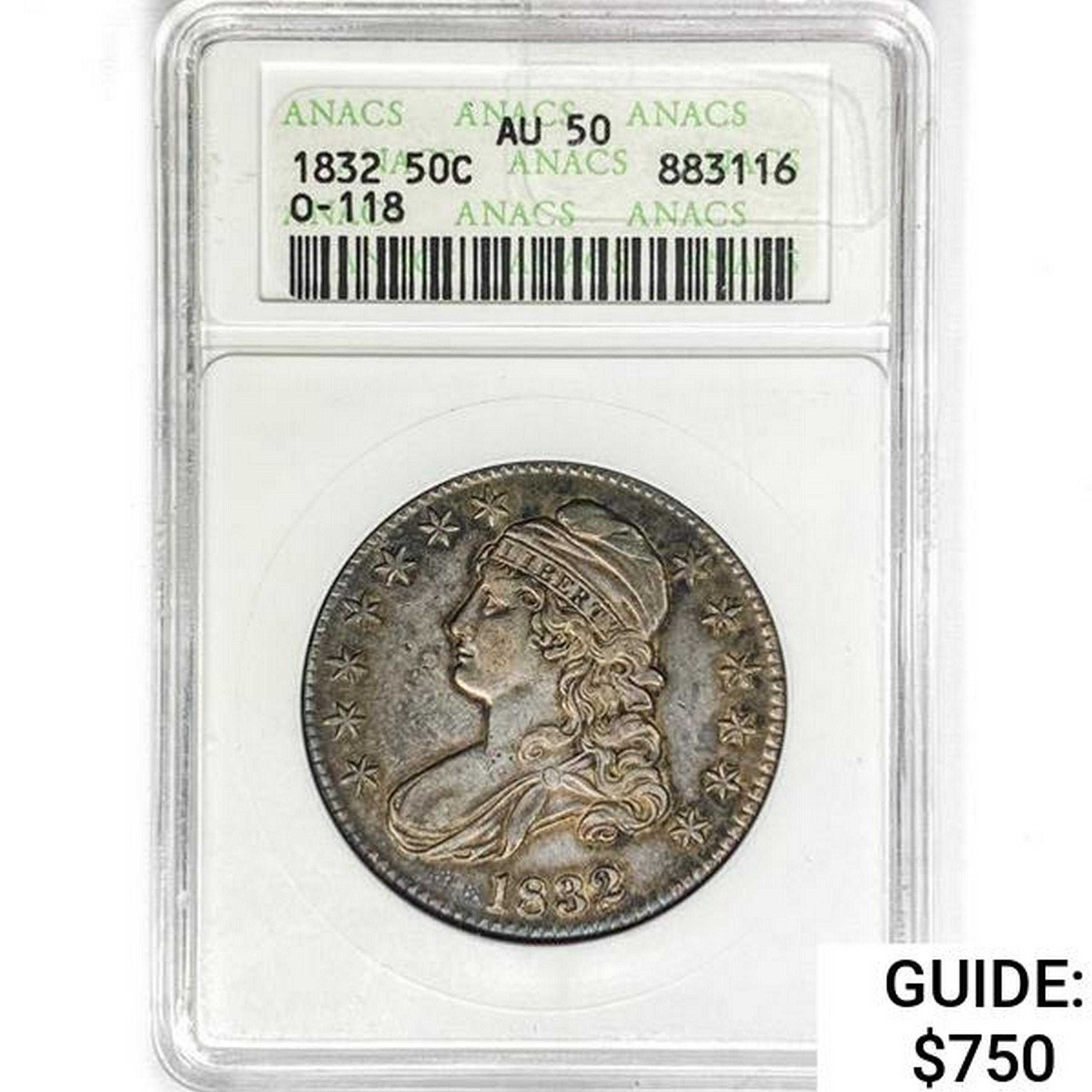 1832 Capped Bust Half Dollar ANACS AU50 O-118