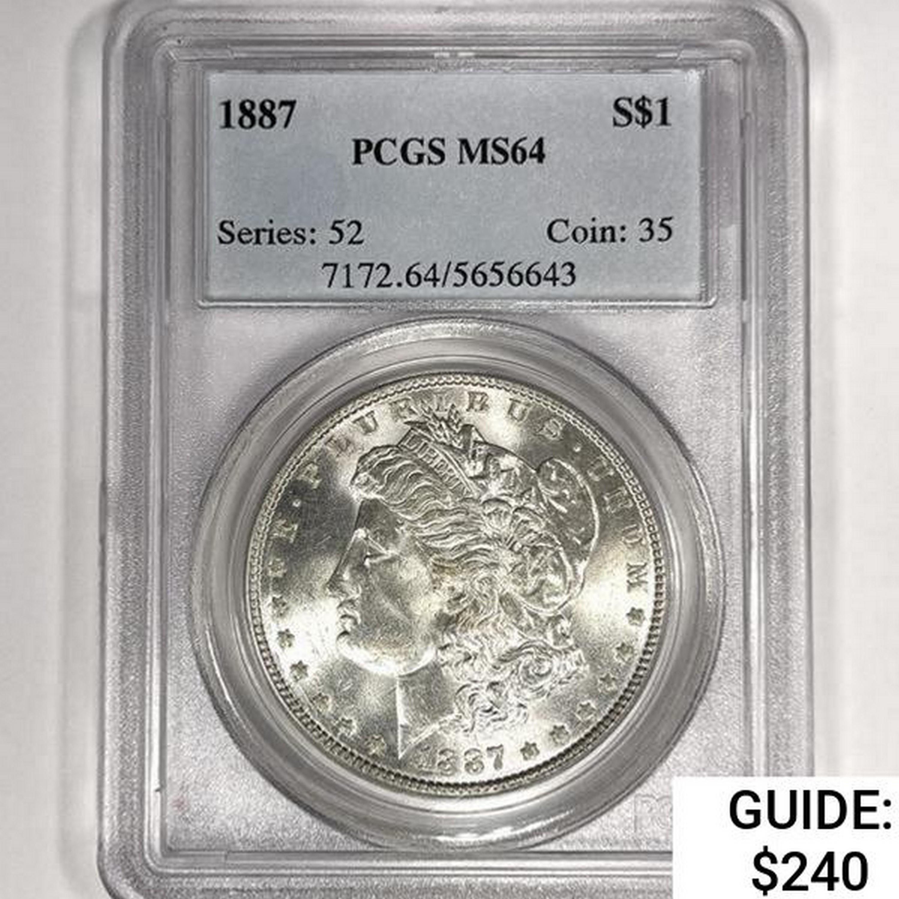 1887 Morgan Silver Dollar PCGS MS64