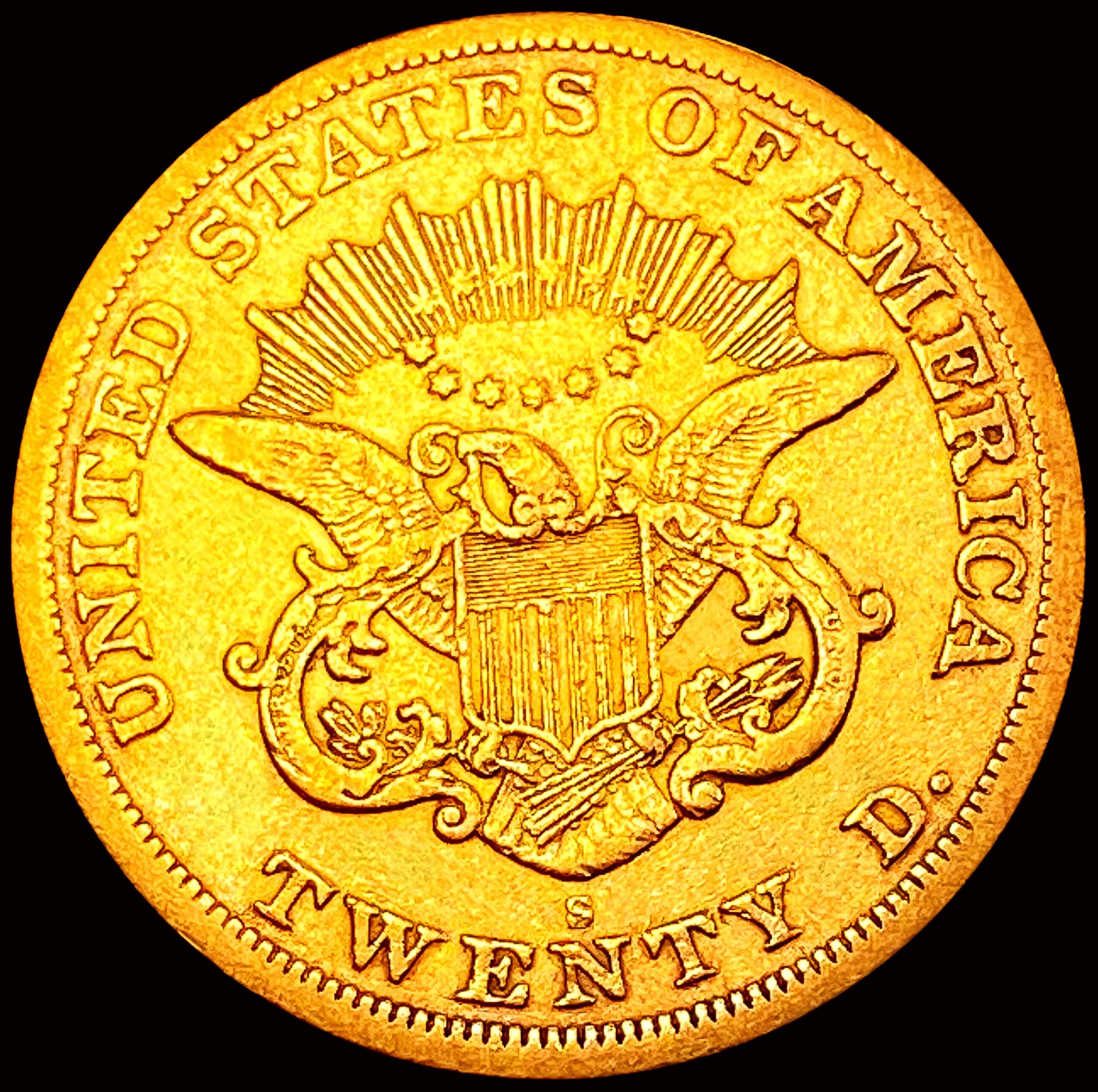 1865-S $20 Gold Double Eagle CHOICE AU