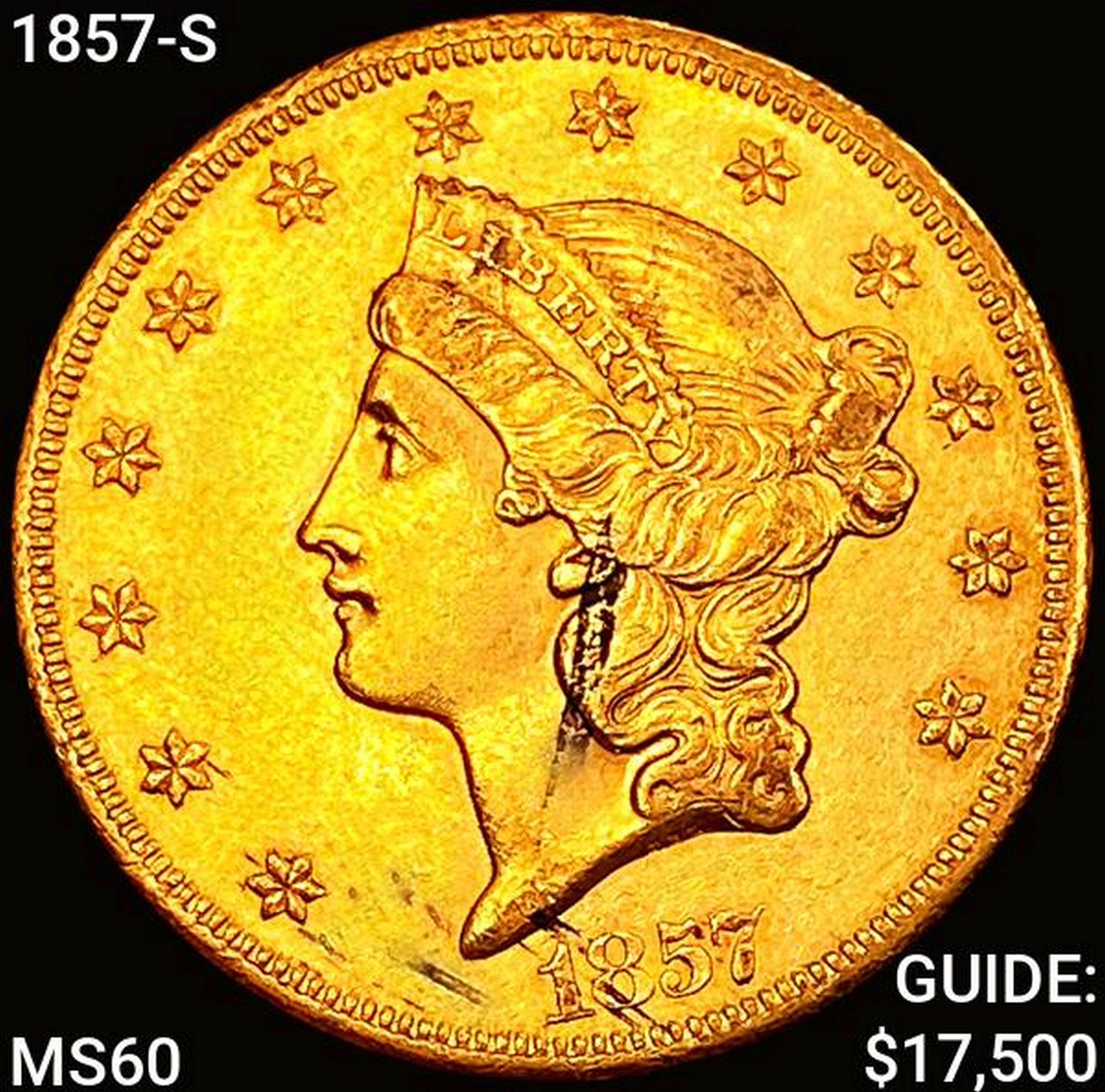 1857-S $20 Gold Double Eagle UNCIRCULATED