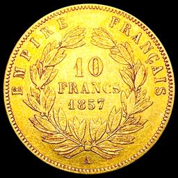 1857 France .0933oz Gold 10 Francs CLOSELY UNCIRCU