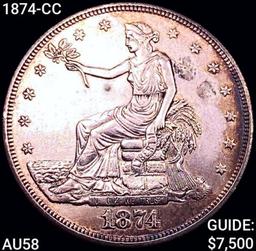 1874-CC Silver Trade Dollar CHOICE AU