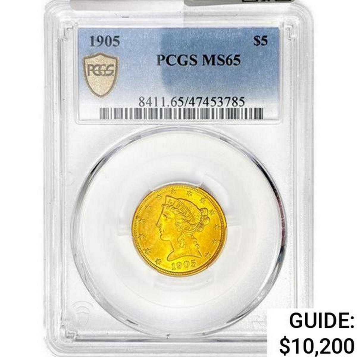 1905 $5 Gold Half Eagle PCGS MS65