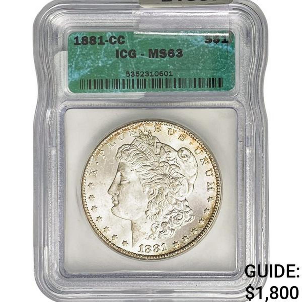 1881-CC Morgan Silver Dollar ICG MS63