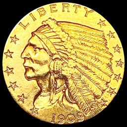 1909 $2.50 Gold Quarter Eagle CLOSELY UNCIRCULATED