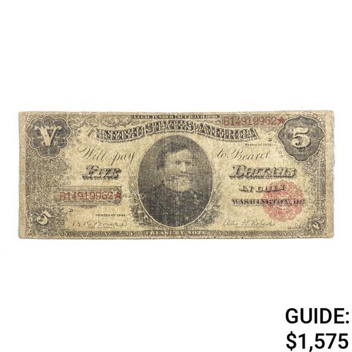 1891 $5 GEN. GEORGE THOMAS TREASURY COIN NOTE