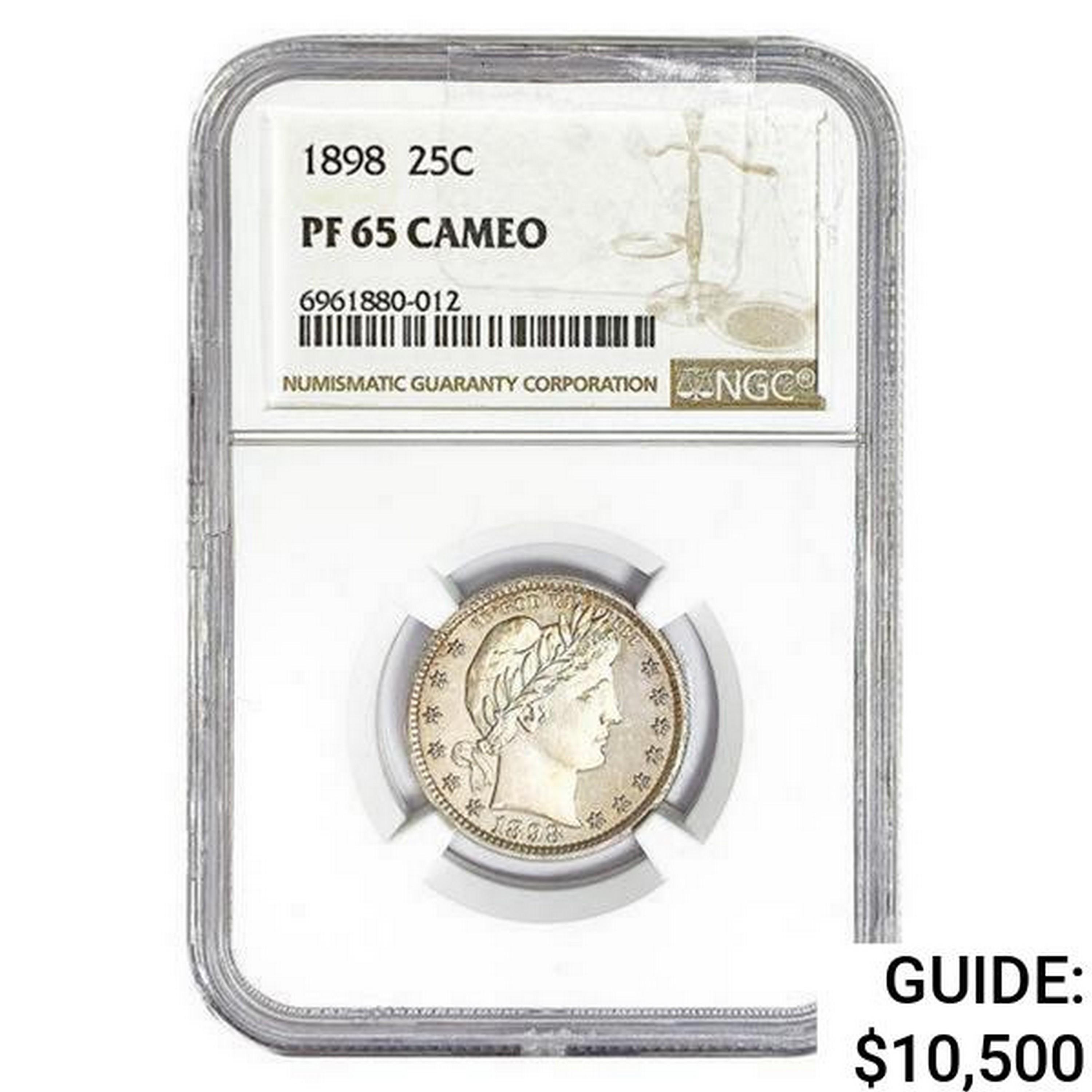 1898 Barber Quarter NGC PF65 Cameo