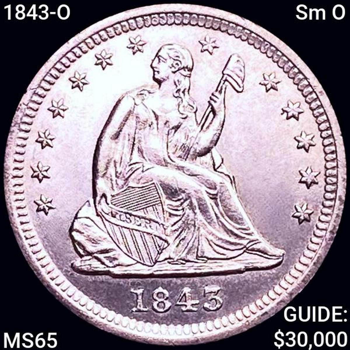 1843-O Sm O Seated Liberty Quarter GEM BU