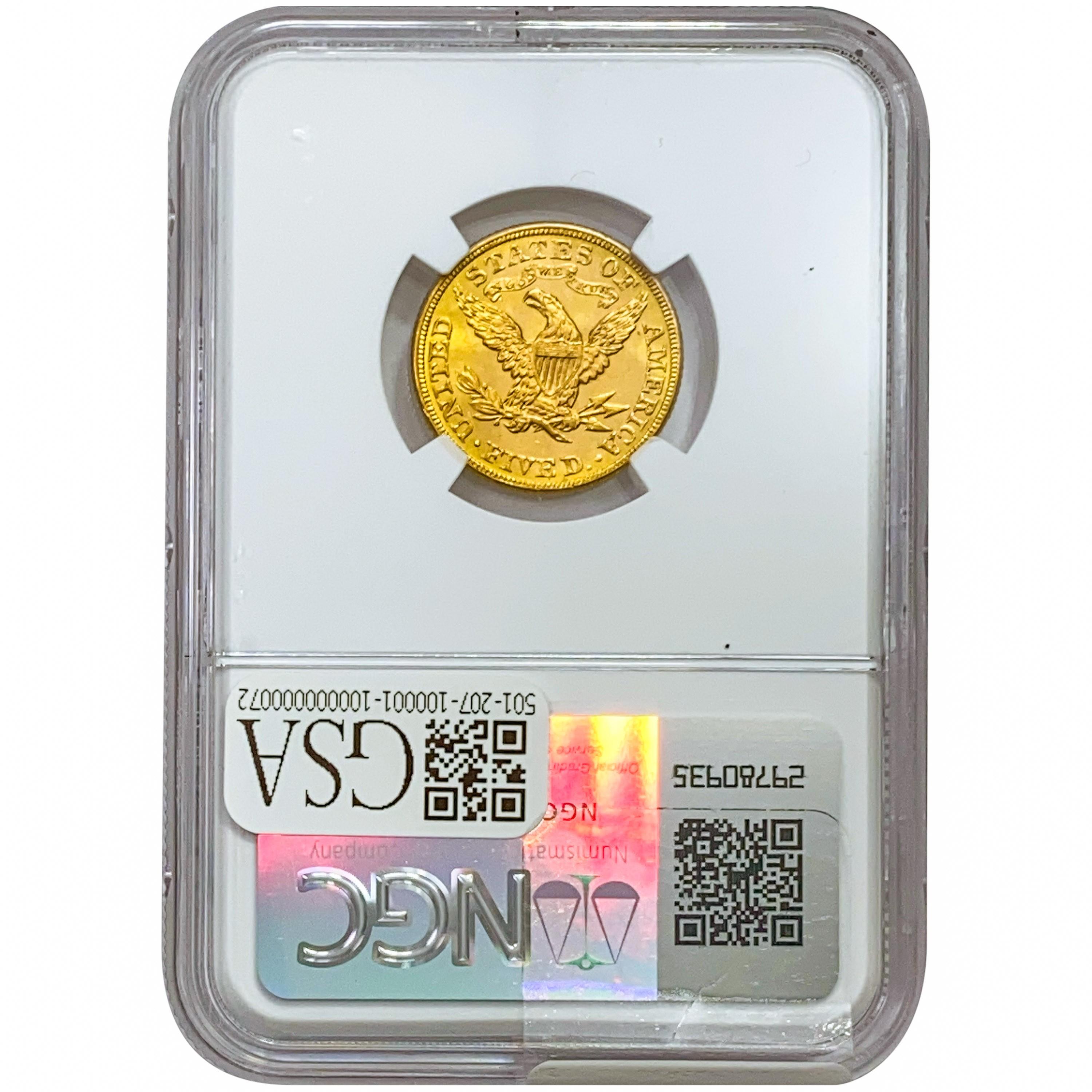 1885 $5 Gold Half Eagle NGC MS65