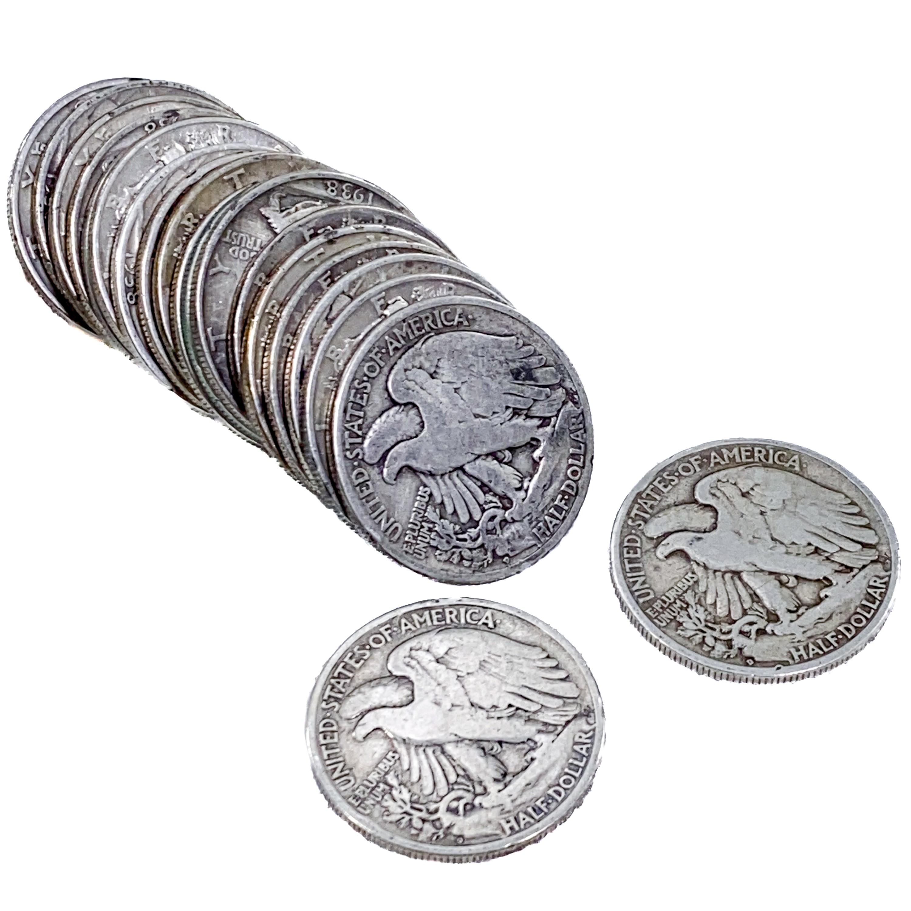 1938-D Roll of Walking Liberty Half Dollars [20 Co