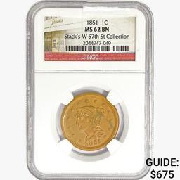 1851 Braided Hair Large Cent NGC MS62 BN