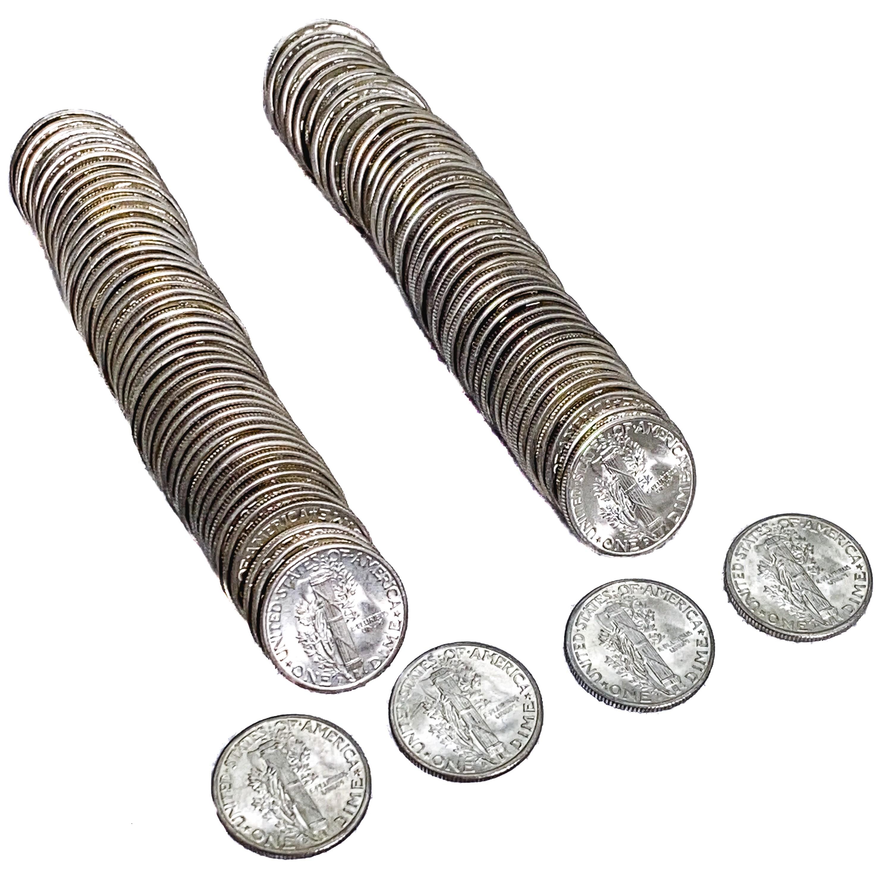 1945-D UNC Rolls of Mercury Dimes [100 Coins]