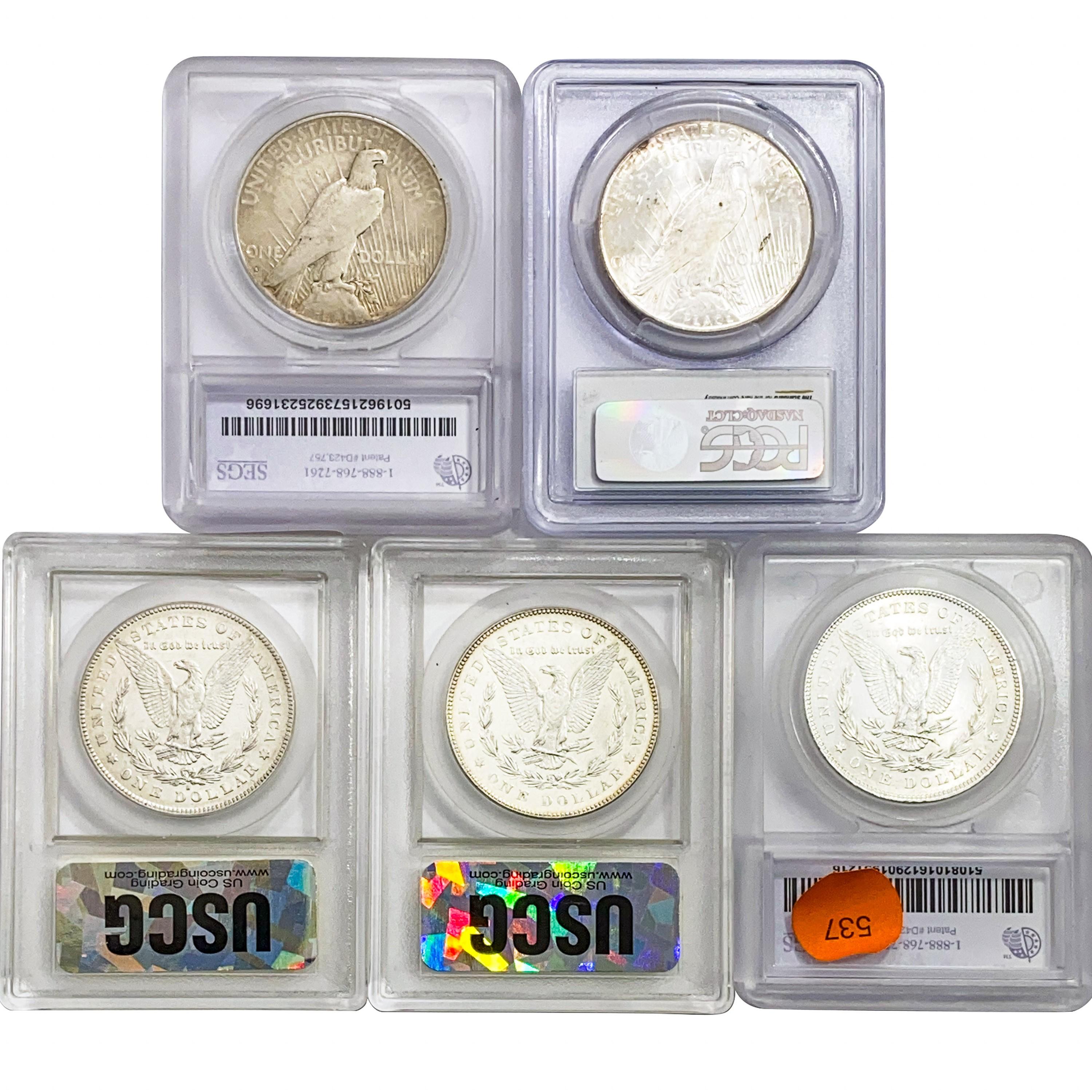 1878-1934 Varied US Silver Dollars-All Graded [5 C