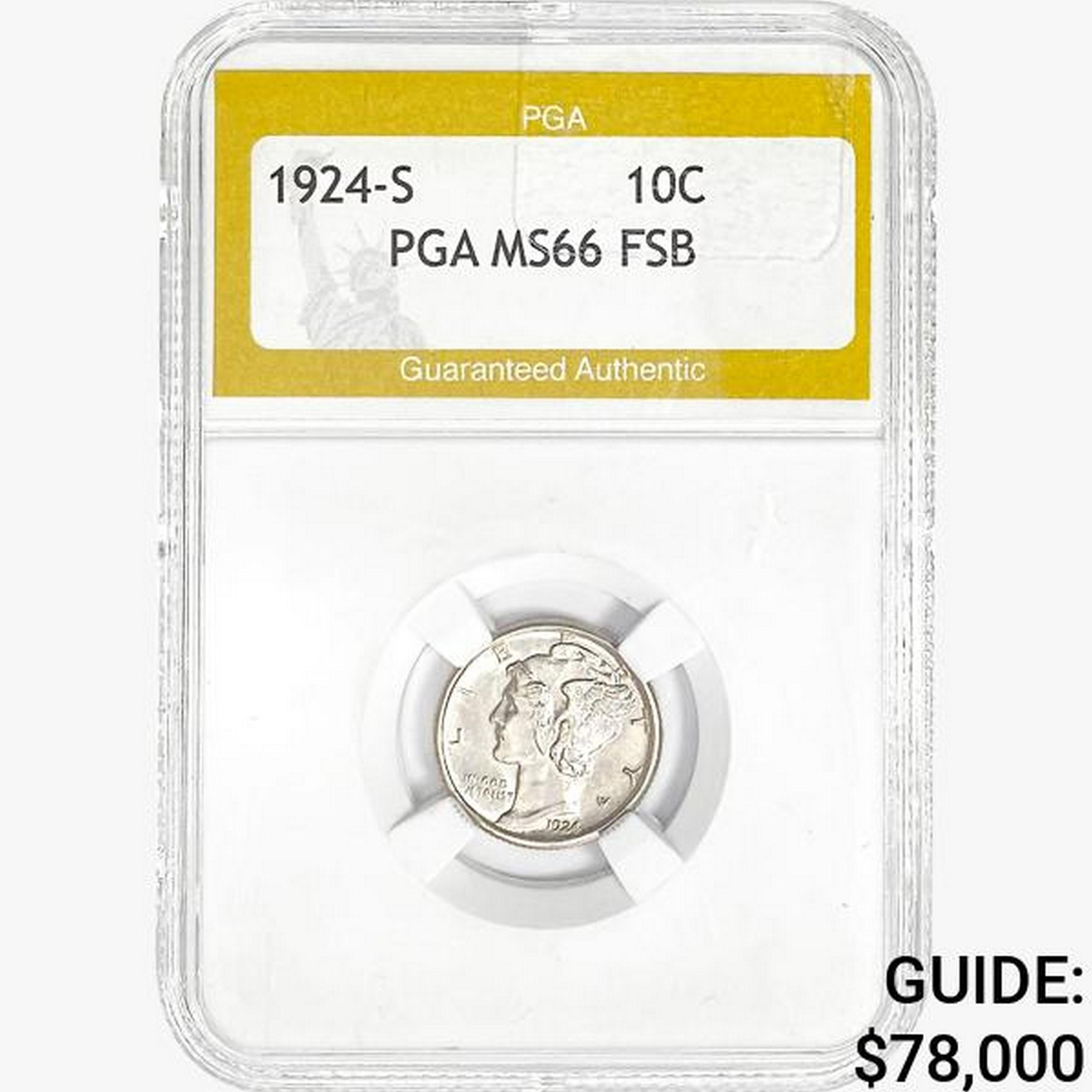 1924-S Mercury Silver Dime PGA MS66 FSB