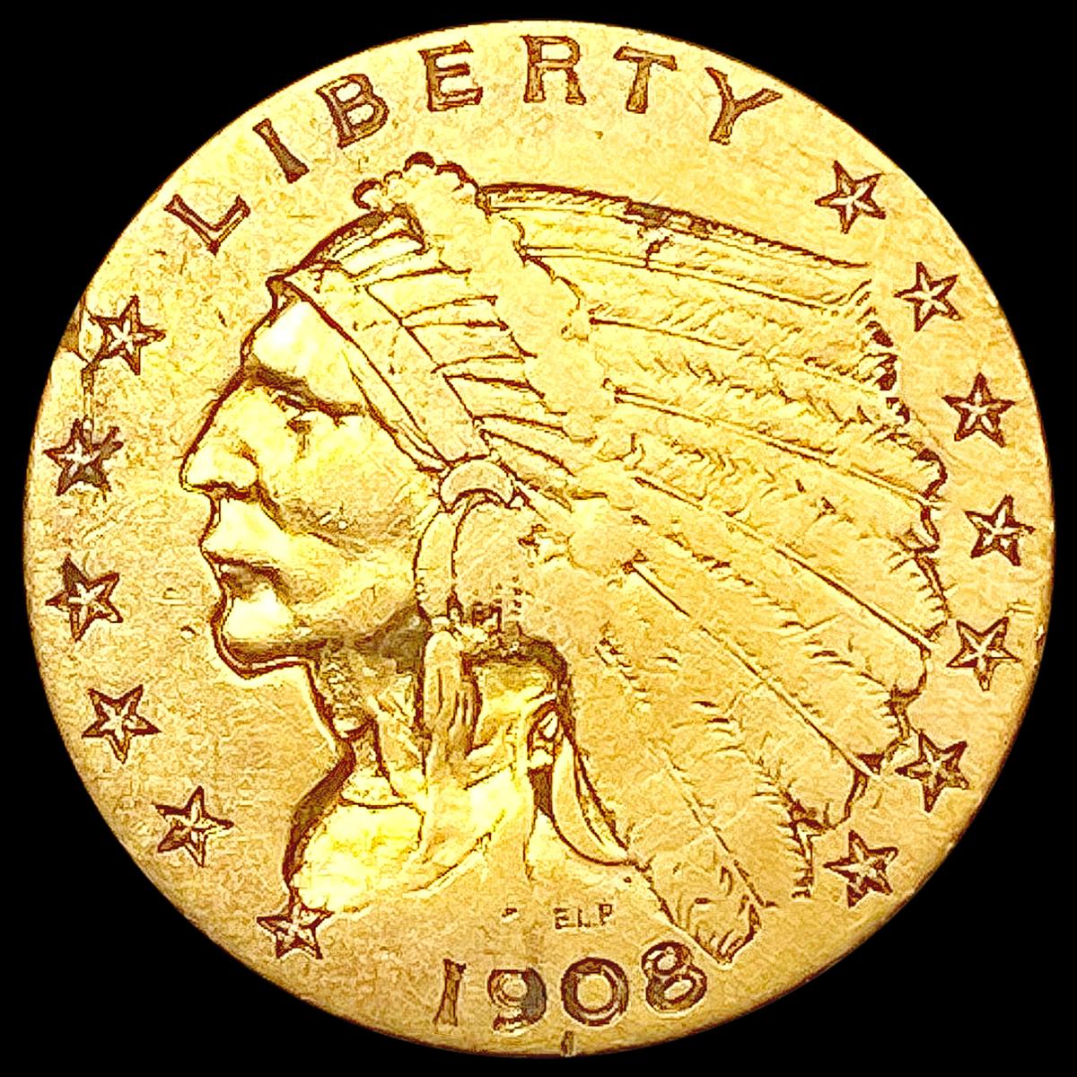 1908 $2.50 Gold Quarter Eagle CLOSELY UNCIRCULATED