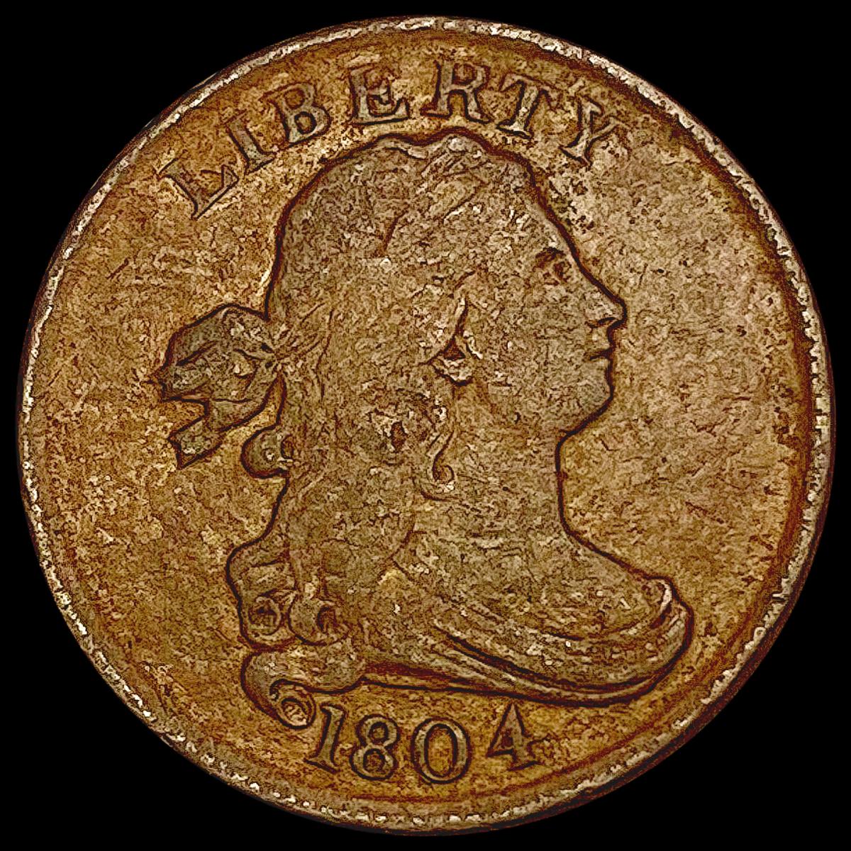 1804 Plain 4 Stems Draped Bust Half Cent LIGHTLY C
