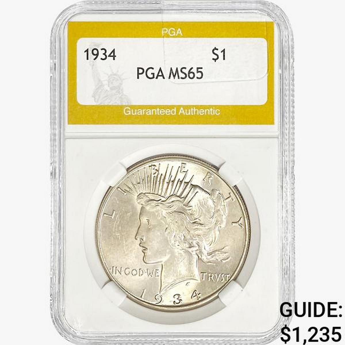 1934 Silver Peace Dollar PGA MS65