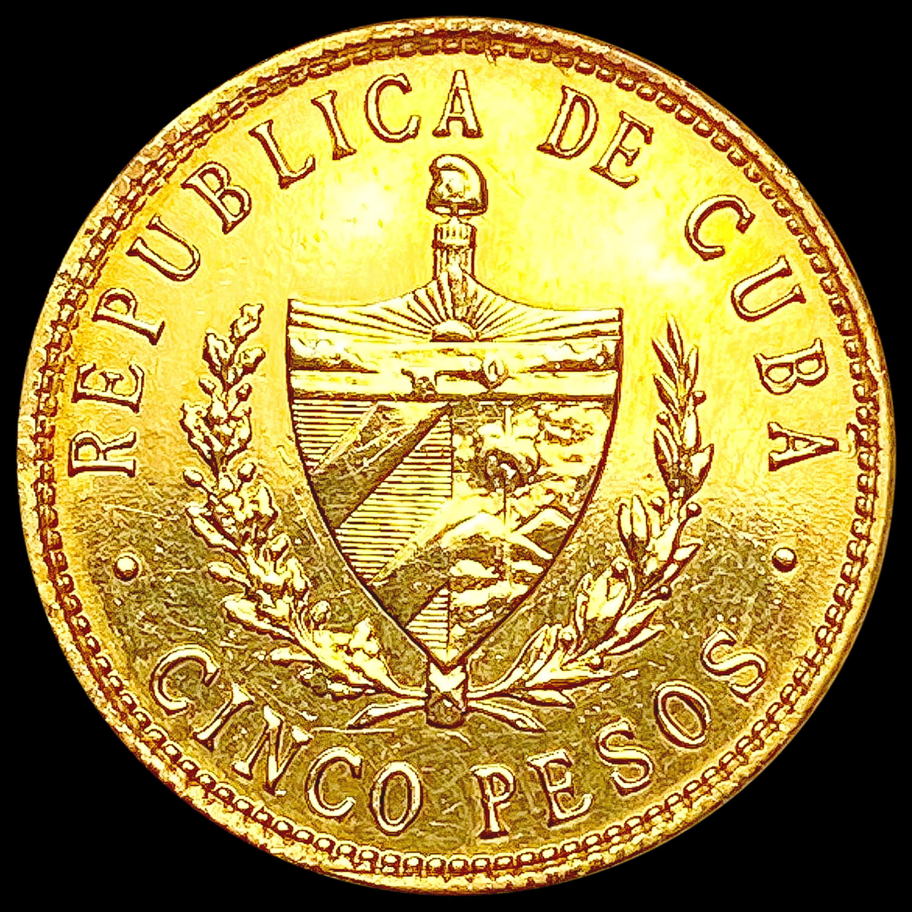 1916 Cuba .2419oz Gold 5 Pesos NEARLY UNCIRCULATED