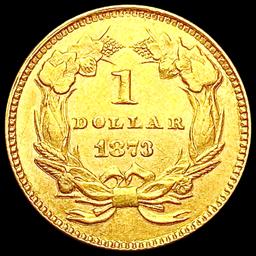 1873 Open 3 Rare Gold Dollar CHOICE AU