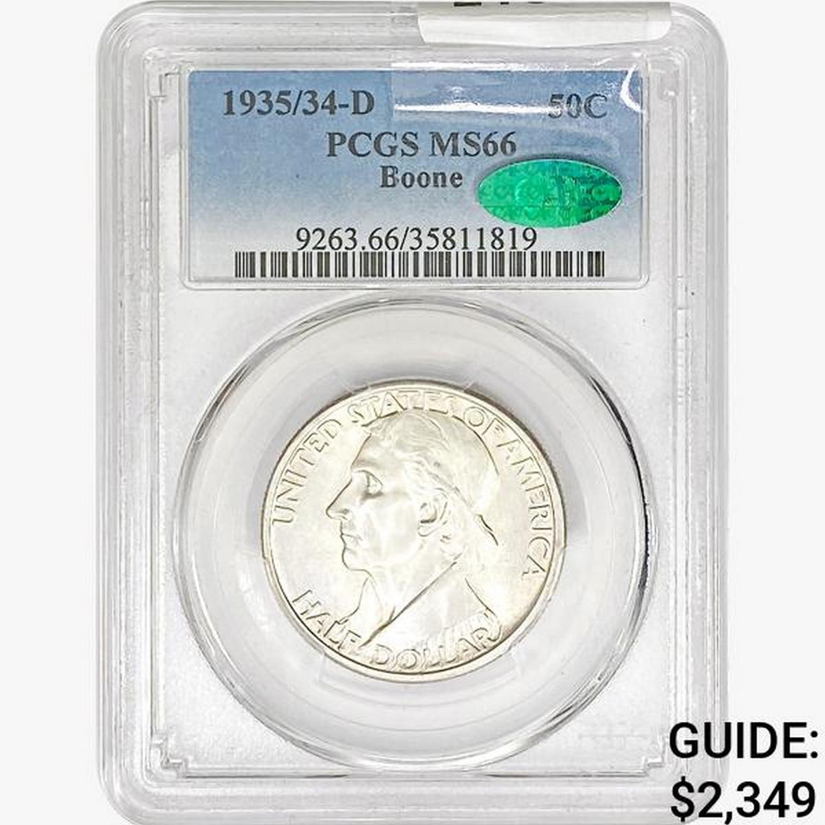 1935/34-D CAC Boone Half Dollar PCGS MS66