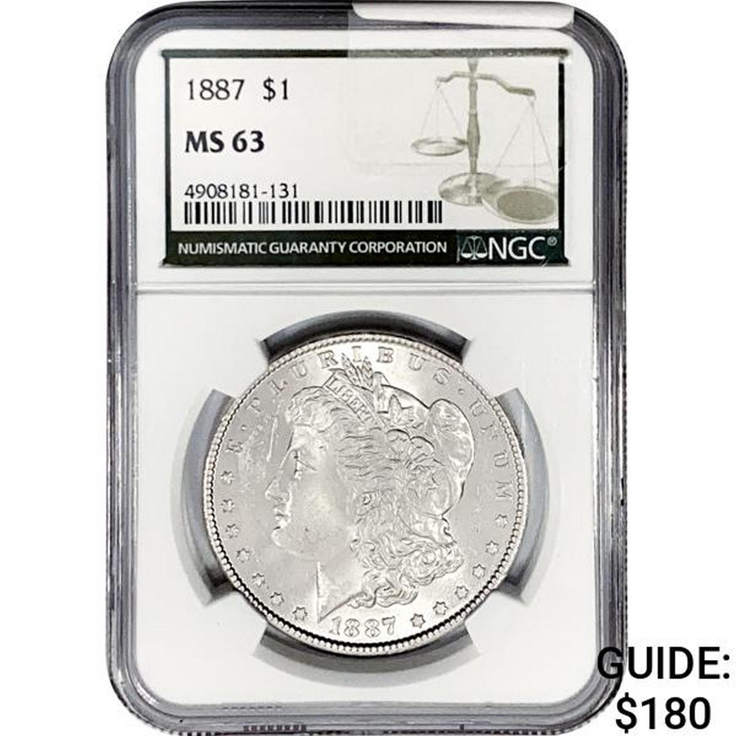 1887 Morgan Silver Dollar NGC MS63