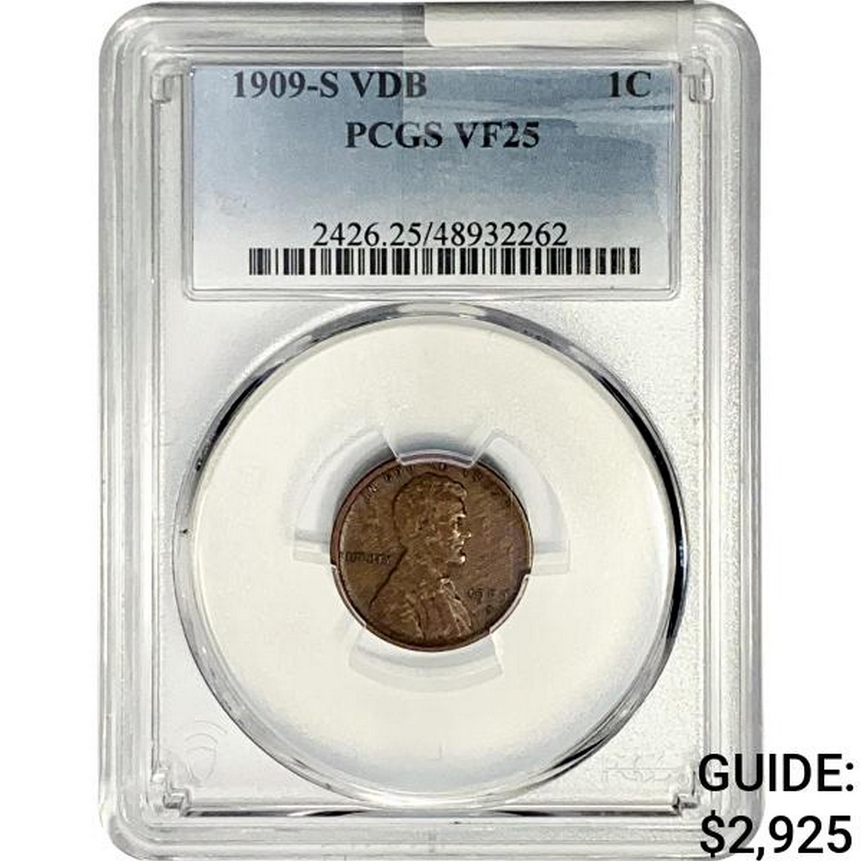 1909-S VDB Wheat Cent PCGS VF25