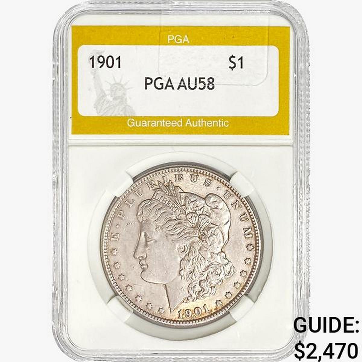 1901 Morgan Silver Dollar PGA AU58