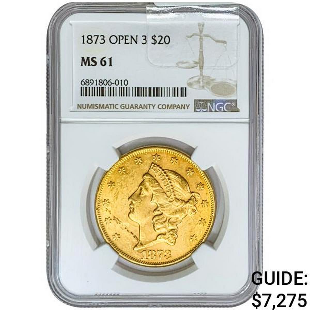 1873 $20 Gold Double Eagle NGC MS61 Open 3