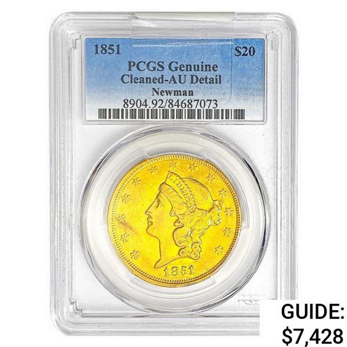 1851 $20 Gold Double Eagle PCGS AU