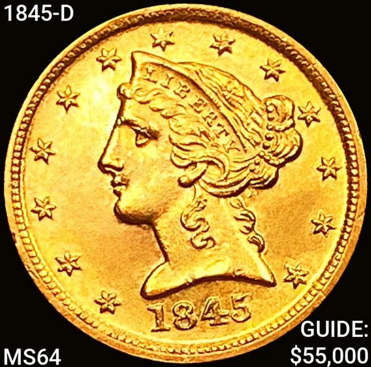 1845-D $5 Gold Half Eagle CHOICE BU