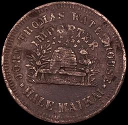 1860 Hawaii John Thomas Waterhouse Token NEARLY UN