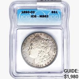 1890-CC Morgan Silver Dollar ICG MS62