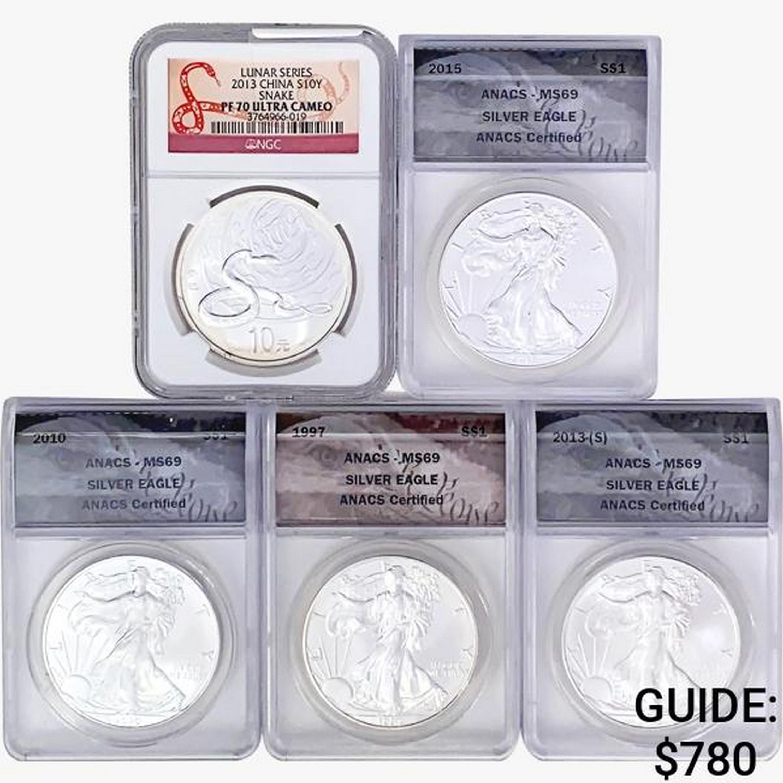 1997-2013 [5] Varied Silver Coinage NGC/ANACS MS/P