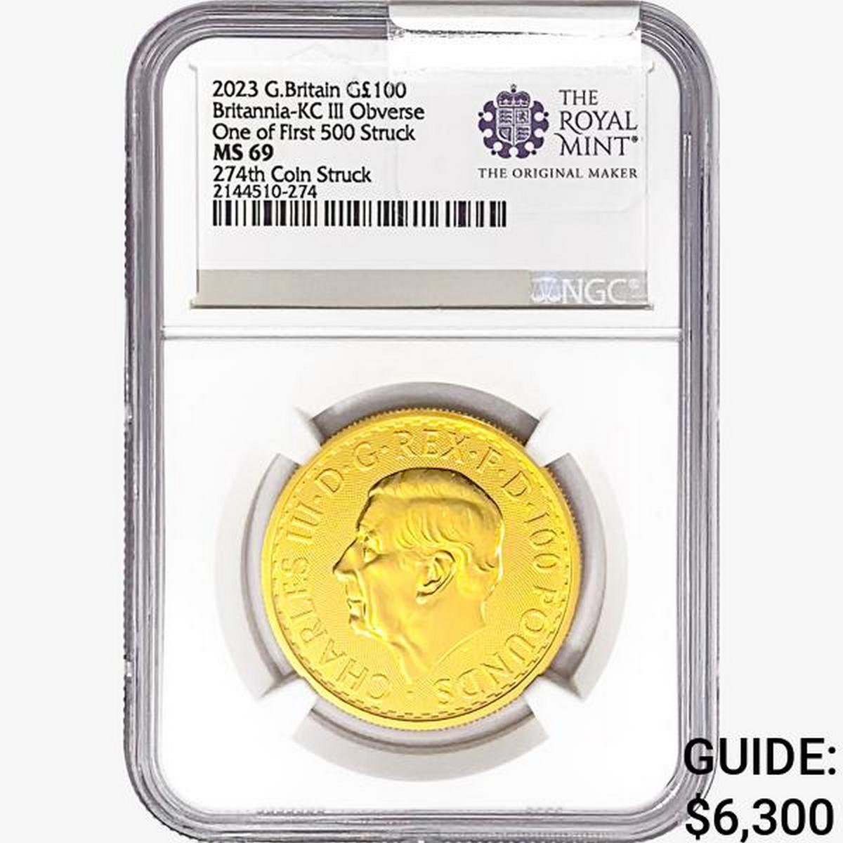 2023 G.Britain Â£100 1oz. Gold 274th NGC MS69 Brita