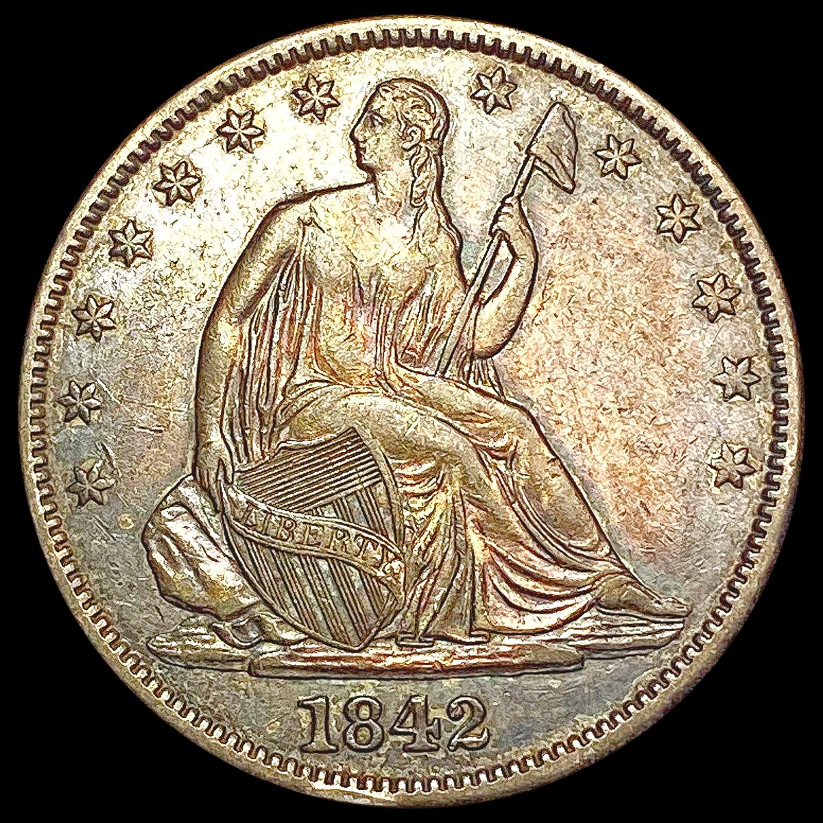 1842 Med Date Seated Liberty Half Dollar CHOICE AU