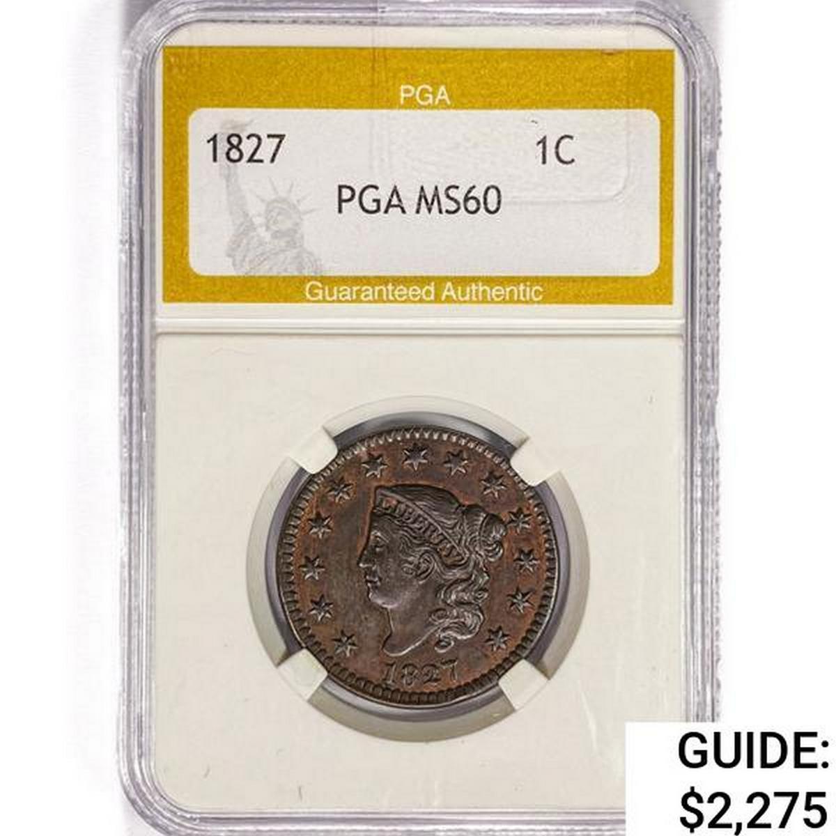 1827 Coronet Head Large Cent PGA MS60