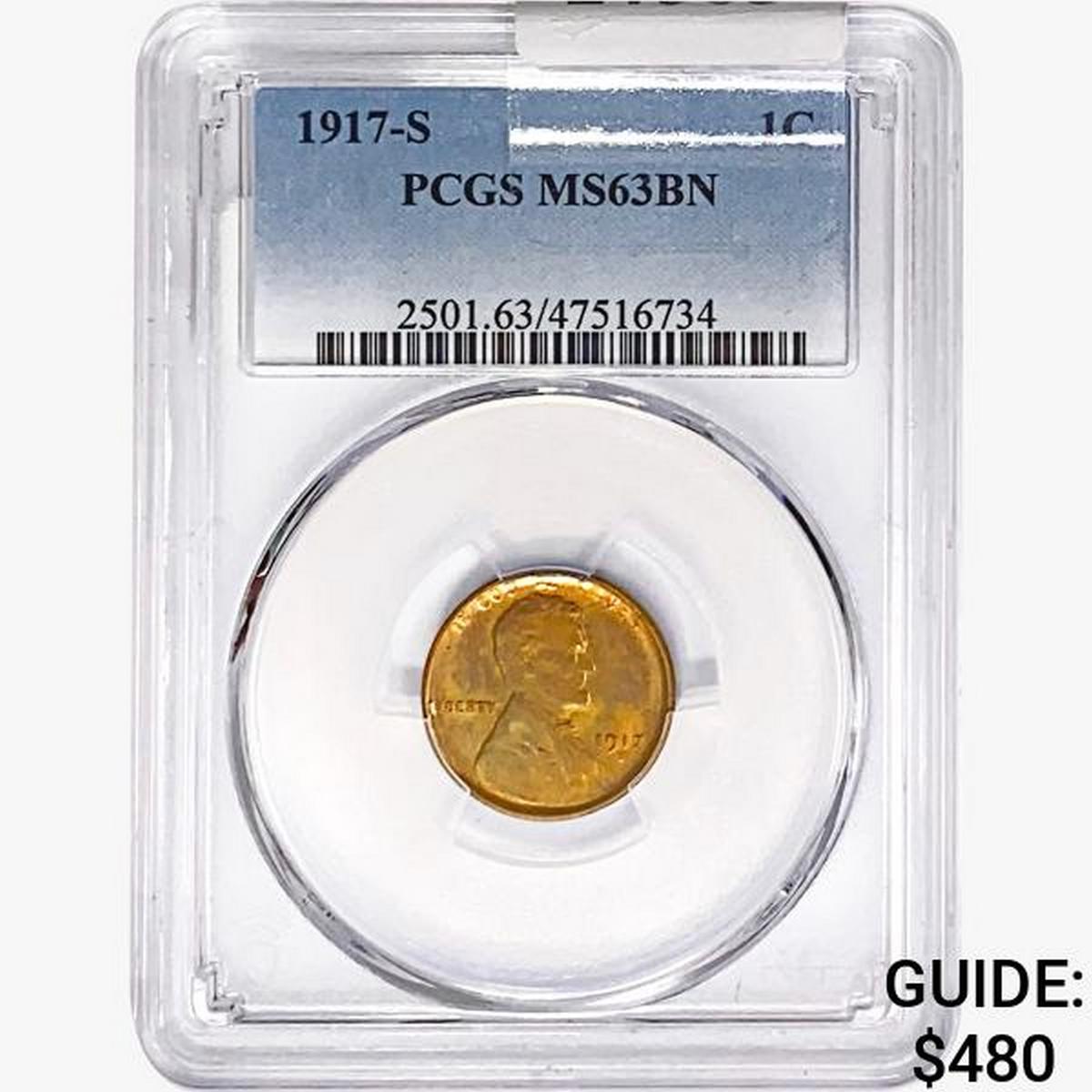 1917-S Wheat Cent PCGS MS63 BN