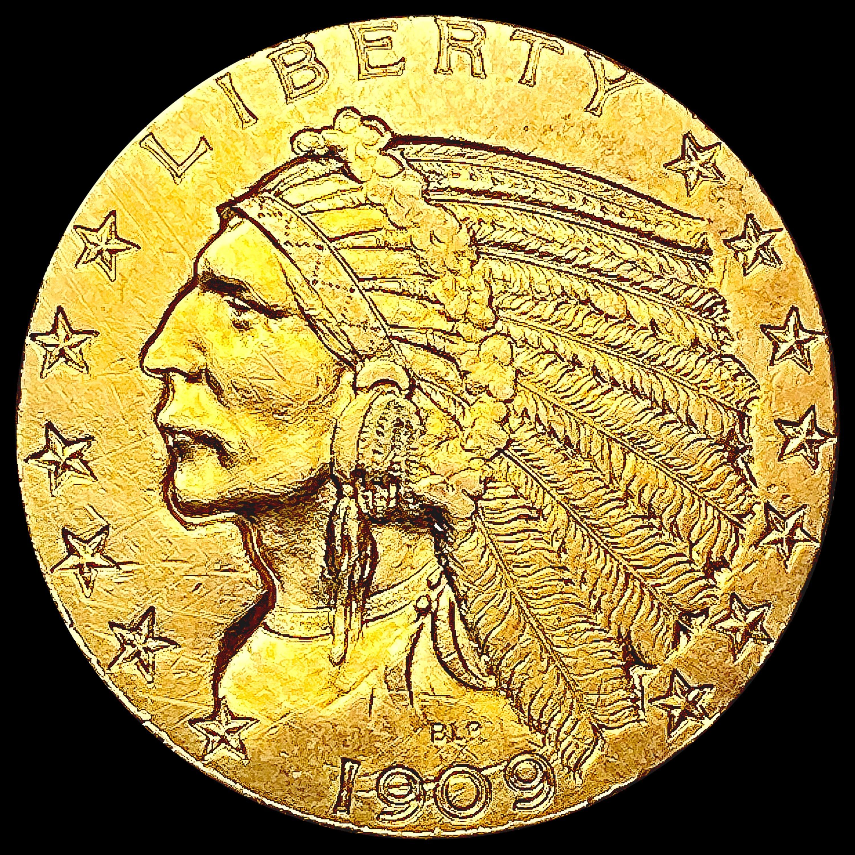 1909-D $5 Gold Half Eagle CLOSELY UNCIRCULATED