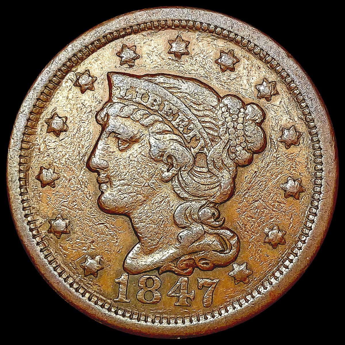 1847 Braided Hair Large Cent NICELY CIRCULATED