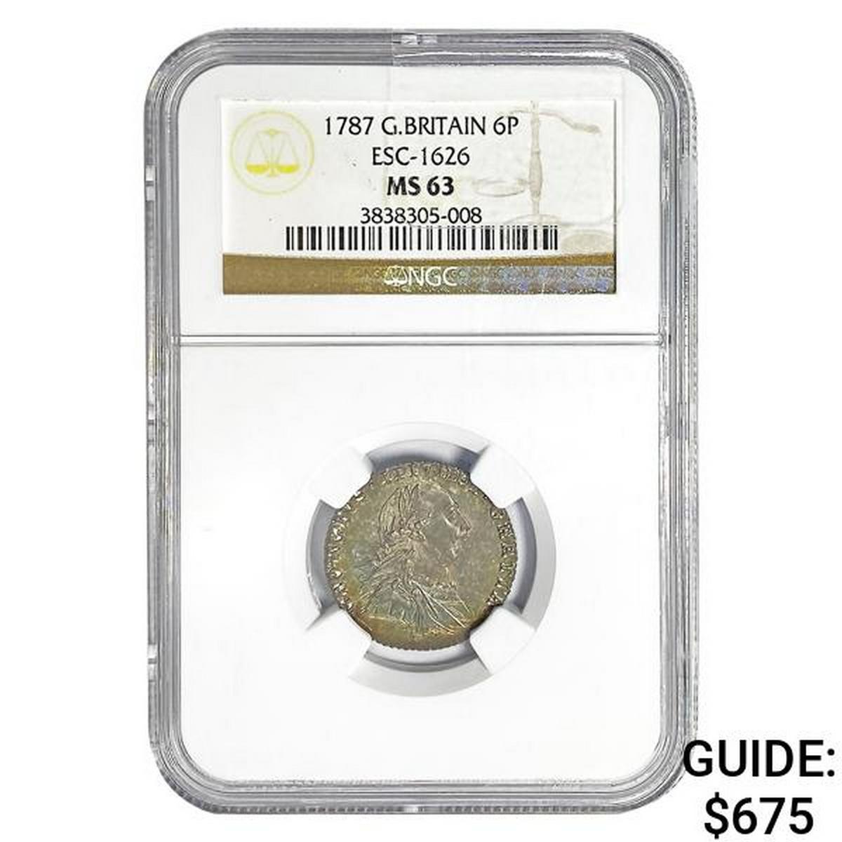 1787 G.Britain 6P ESC-1626 NGC MS63