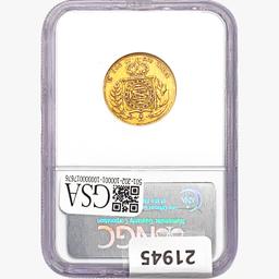 1856 .2643oz. Gold Brazil 10000 Reis NGC VF20