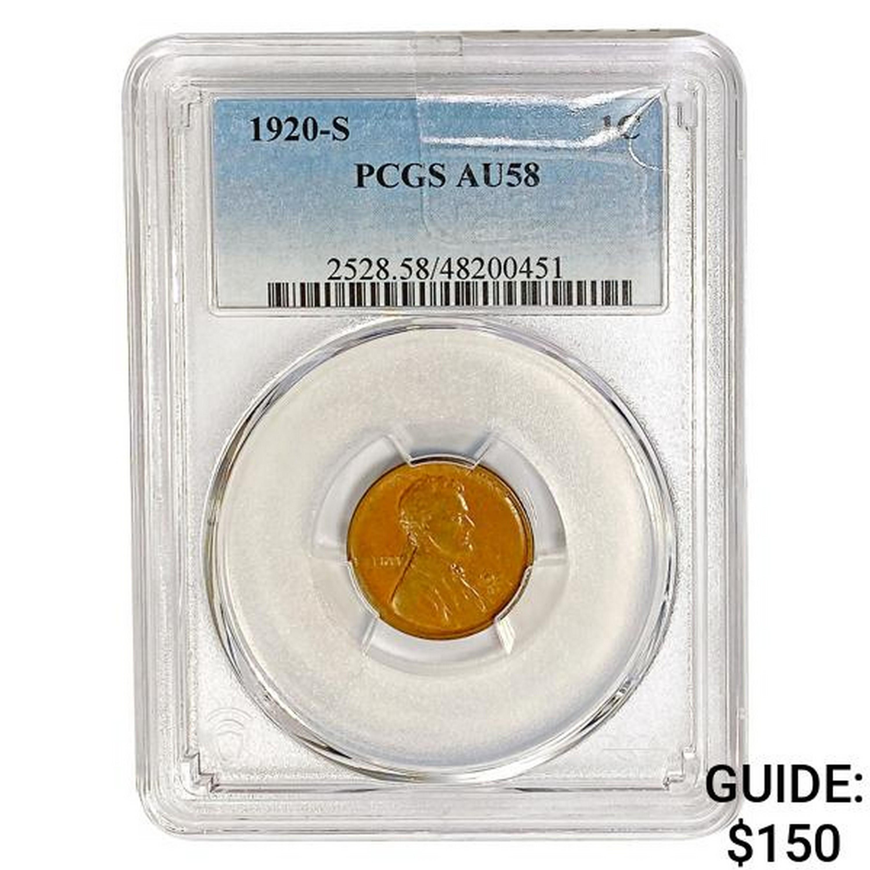 1920-S Wheat Cent PCGS AU58