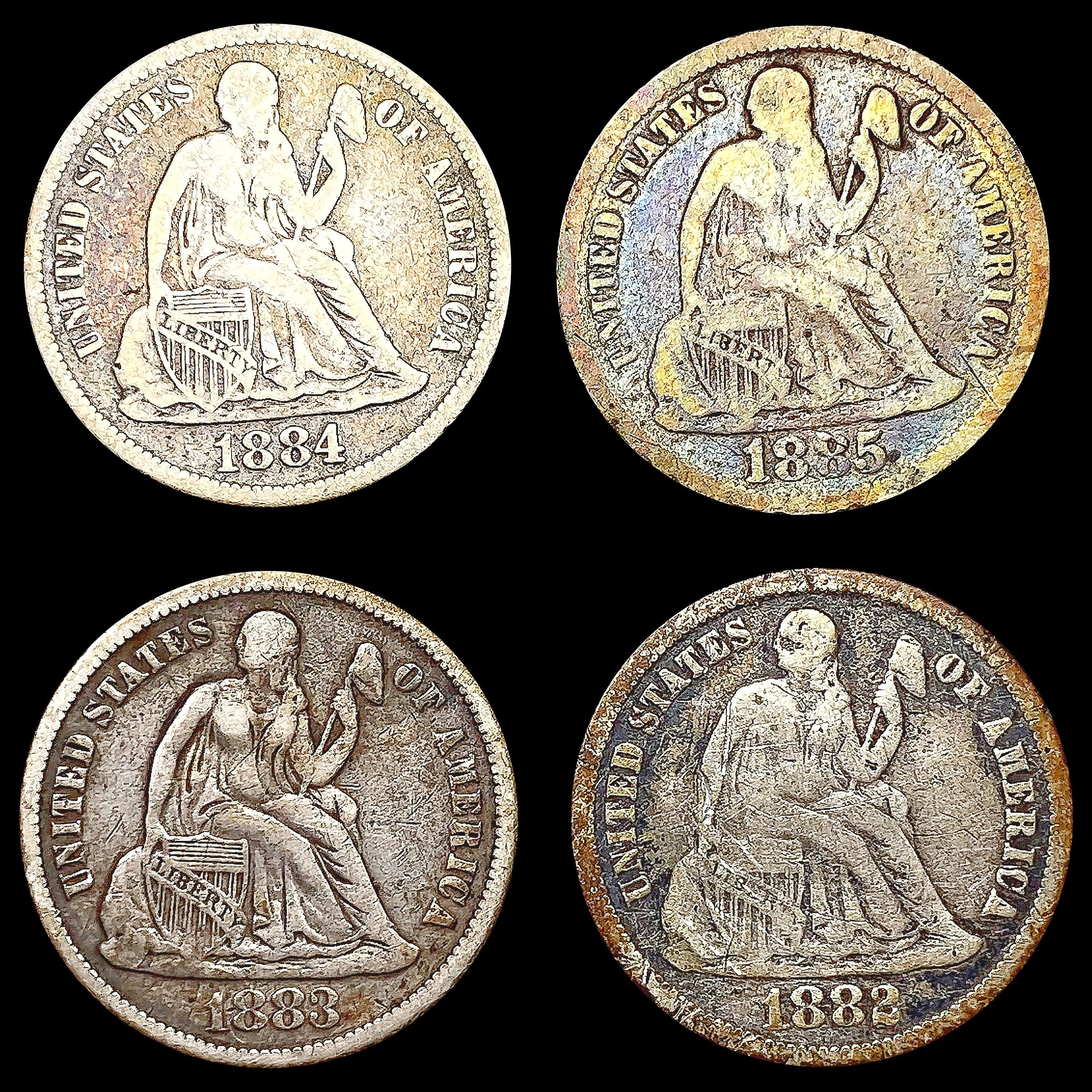 [4] Seated Lib Dimes [1882, 1883, 1884-S, 1885] NI